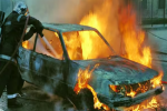 A massive fire broke out in a moving car in Haryana,car driver died