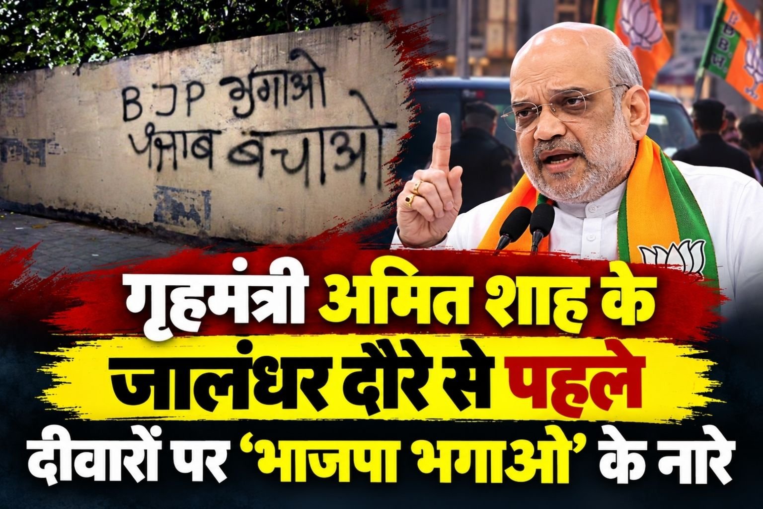 जालंधर में केंद्रीय गृहमंत्री कल यानि 30 सितंबर को जालंधर आ रहे हैं। पर उनके दौरे से पहले ही जालंधर में रेड क्रॉस भवन की दीवारों पर भाजपा के खिलाफ नारे लगाए गए हैं। वीडियो जारी कर आतंकी गुरपतवंत सिंह पन्नू ने इसकी जिम्मेदारी ली है।