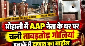 मोहाली के जीरकपुर के बलटाना में AAP नेता पर फायरिंग की घटना सामने आई है। जानकारी के मुताबिक हमालवरों ने घर पर 8 गोलियां चलाईं हैं, जिसके निशान घर की दीवारों और गेट पर पड़े हुए हैं।