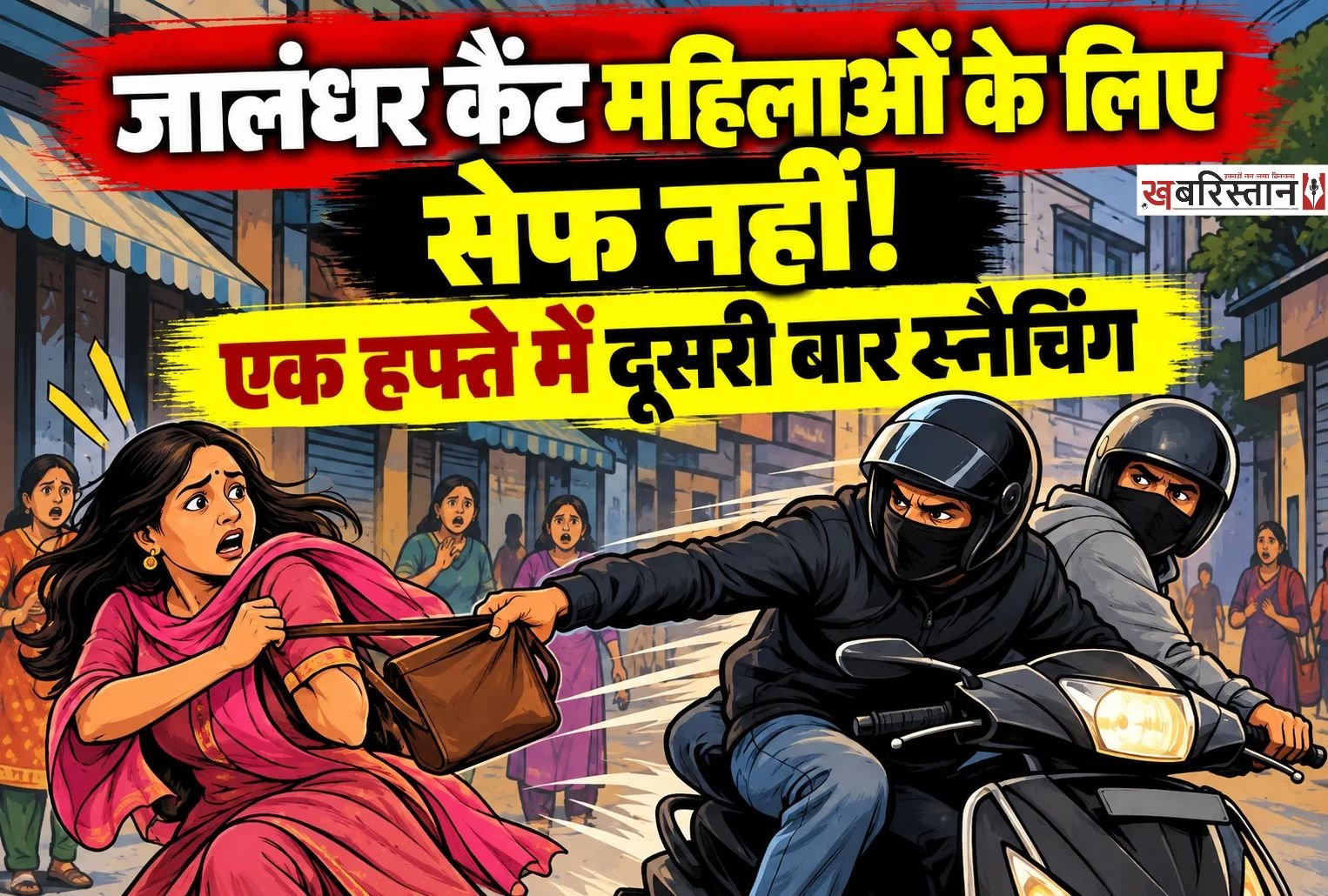 जालंधर का कैंट इलाका अब महिलाओं के लिए सेफ नहीं रहा है, हम ऐसा इसलिए कह रहे हैं क्योंकि महज एक हफ्ते के अंदर दूसरी बार महिला से स्नैचिंग की घटना सामने आई है। हाल ये हैं कि एक्टिवा सवार 2 स्नैचर्स आते हैं और बड़े आराम से महिला के गले से सोने की चैन छीनकर फरार हो जाते हैं। घटना की सीसीटीवी फुटेज भी सामने आई है।