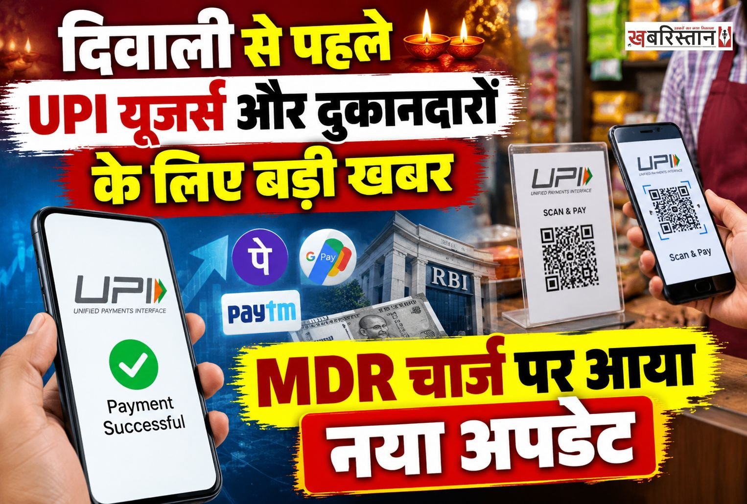 UPI पेमेंट करने वाले दुकानदारों को फिलहाल MDR चार्ज से राहत मिल गई है। नेशनल पेमेंट्स कॉरपोरेशन ऑफ इंडिया (NPCI) ने ₹2,000 से अधिक के UPI ट्रांजैक्शन पर लागू होने वाले इस चार्ज को दिवाली तक टालने का फैसला किया है।