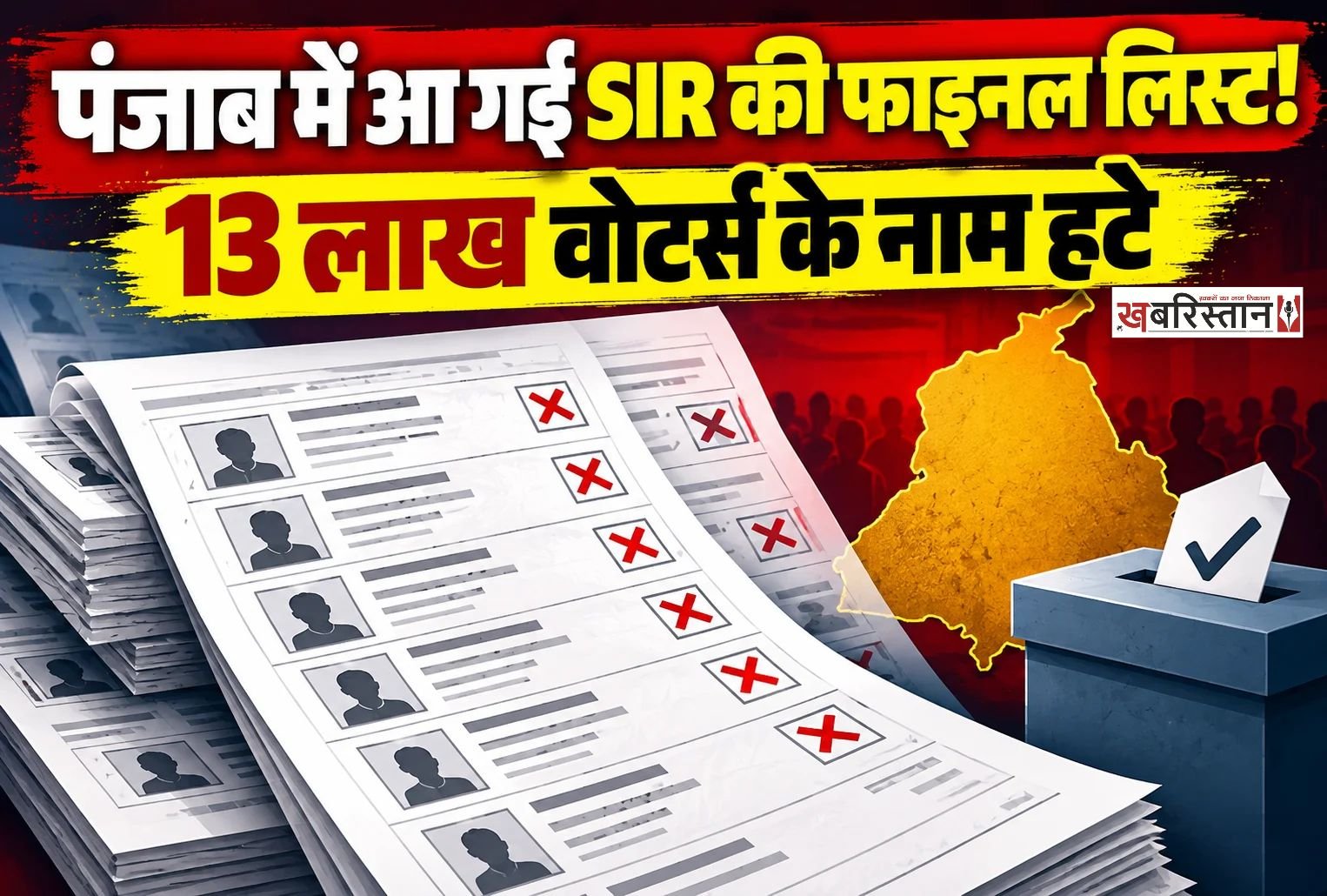 पंजाब में चुनाव से पहले स्पेशल इंटेंसिव रिवीजन (SIR) की प्रक्रिया के बाद फाइनल वोटर लिस्ट जारी कर दी गई है। चुनाव आयोग के आंकड़ों के मुताबिक, इस प्रक्रिया के बाद राज्य में करीब 13 लाख मतदाताओं के नाम सूची से हटाए गए हैं।
